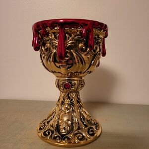 Bath & Body Works "Blood Dripping" Golden Skull Goblet Candle Holder
